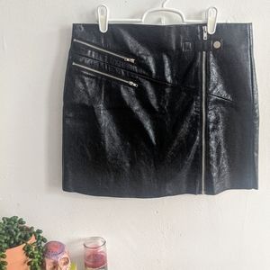 Black 4Sienna Wet Leather Zipper Micro Mini Skirt